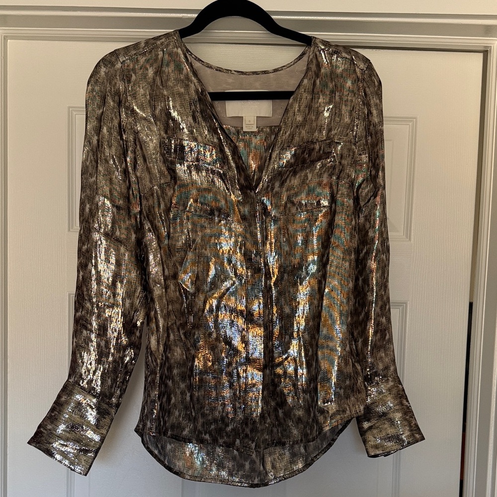 J. Crew Collection Metallic Button Down Long-Sleeve Blouse